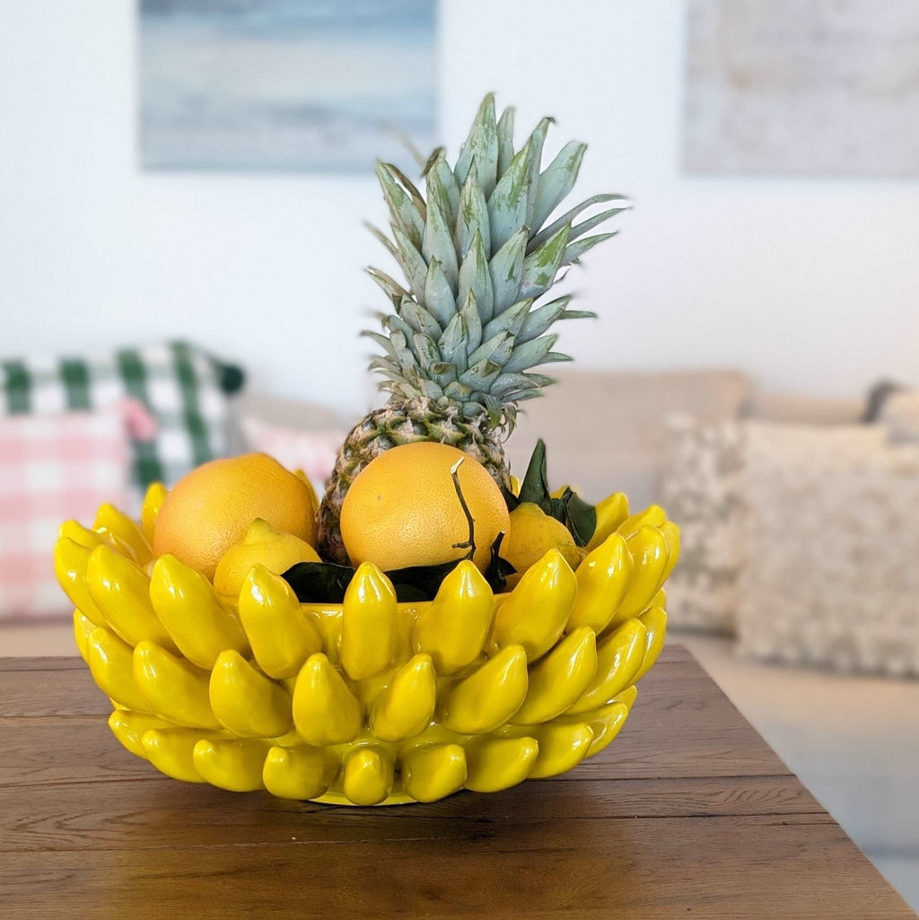 Bananenschale, Dekoschale aus Keramik mit Bananen Gelb Ø 35cm x H 16cm | Bananelle Geschirr von Light & Living