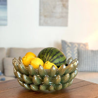 Bananenschale, Dekoschale aus Keramik mit Bananen Olivgrün Metallic Ø 35cm x H 16cm | Bananelle