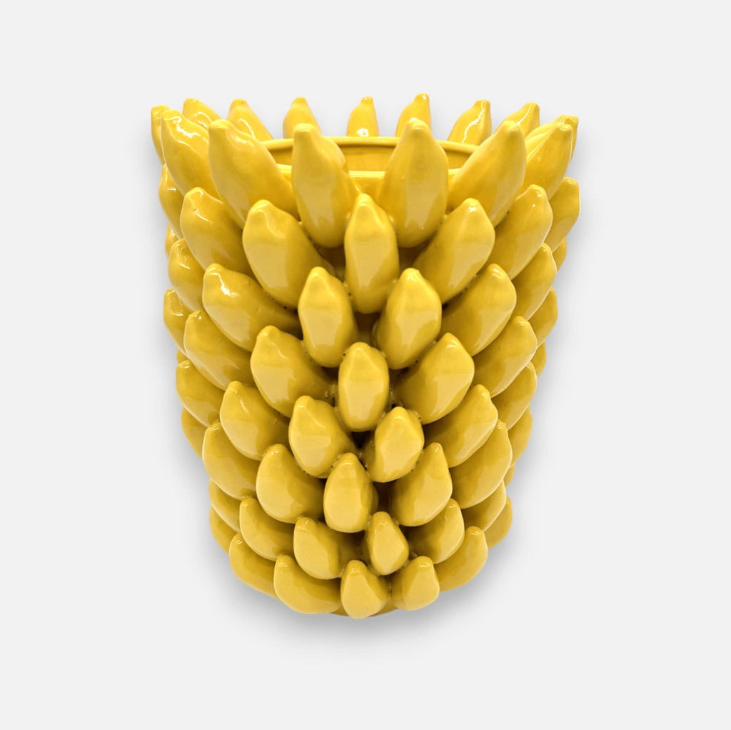Bananenvase, Dekovase Bananenmuster aus Keramik gelb lasiert B 25.5cm x H 34cm | Bananelle Vasen von Light & Living