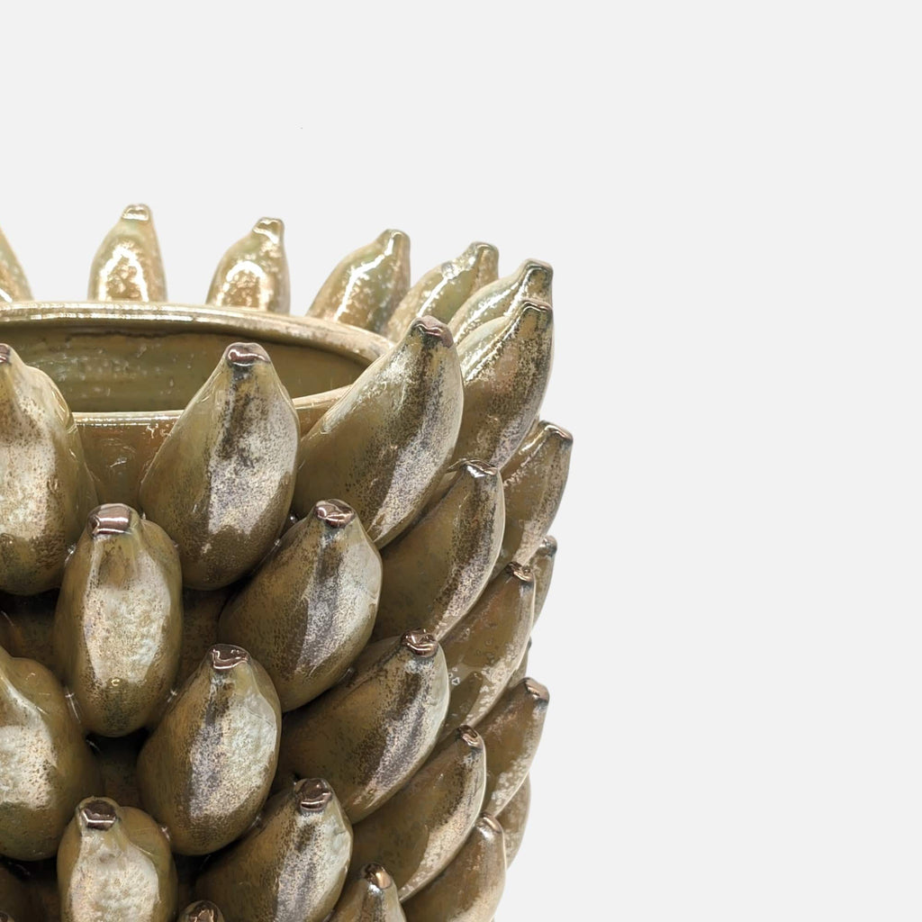 Bananenvase, Dekovase aus Keramik, olivgrün metallic, mit Bananenmuster, lasiert, B 25,5 cm × H 34 cm – von Light & Living