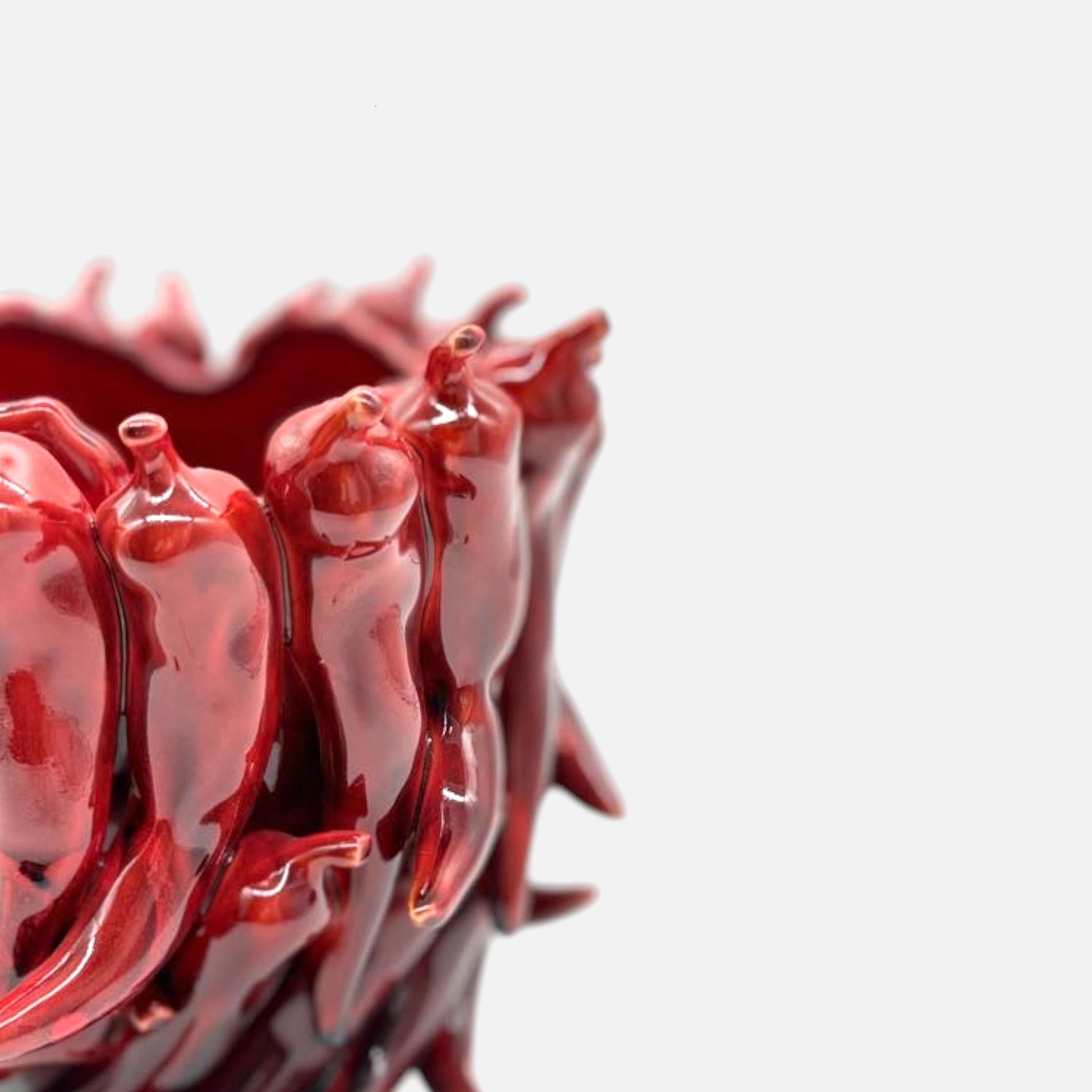 Dekoübertopf Keramik Chili Motiv rot – auffälliger Übertopf mit glänzender Oberfläche. Für farbenfrohe Wohnakzente und moderne, stilvolle Dekoration im Interior.