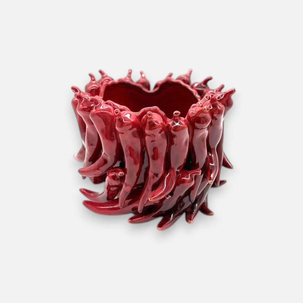 Dekoübertopf Keramik Chili Motiv rot – auffälliger Übertopf mit glänzender Oberfläche. Für farbenfrohe Wohnakzente und moderne, stilvolle Dekoration im Interior.