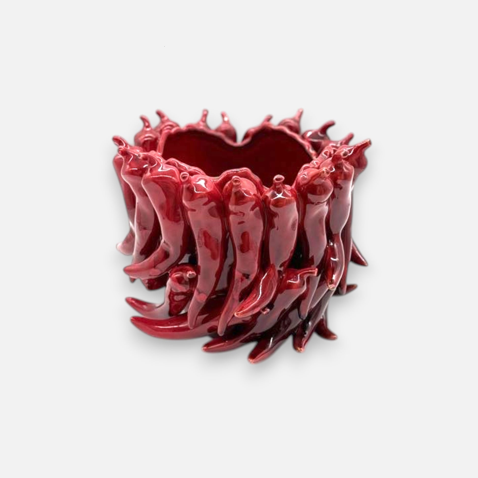 Dekoübertopf Keramik Chili Motiv rot – auffälliger Übertopf mit glänzender Oberfläche. Für farbenfrohe Wohnakzente und moderne, stilvolle Dekoration im Interior.