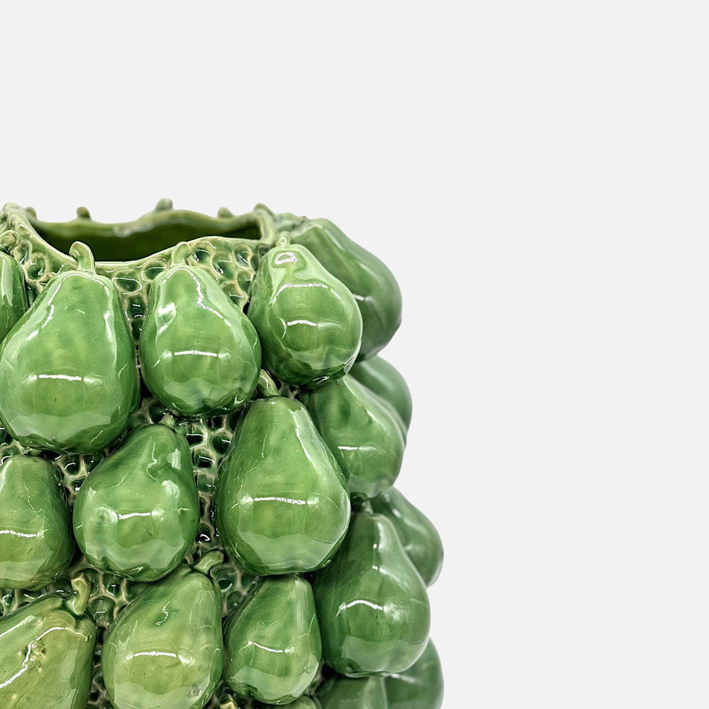 Birnenvase, Dekovase aus Keramik Grün mit Birnen Motiv H 38cm x Ø 35cm | Pirette Vasen von EDG