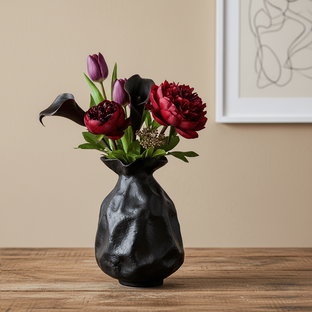 Blumenvase, Dekovase schwarz Sackform organisch Ø 21cm x H 32cm | Fleurette Vasen von Light & Living