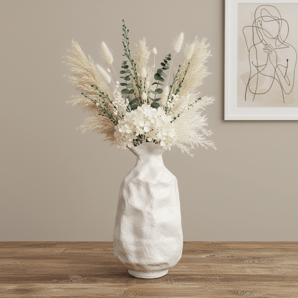 Blumenvase, Dekovase weiss crème Sackform organisch Ø 24cm x H 42.5cm | Fleurette Vasen von Light & Living