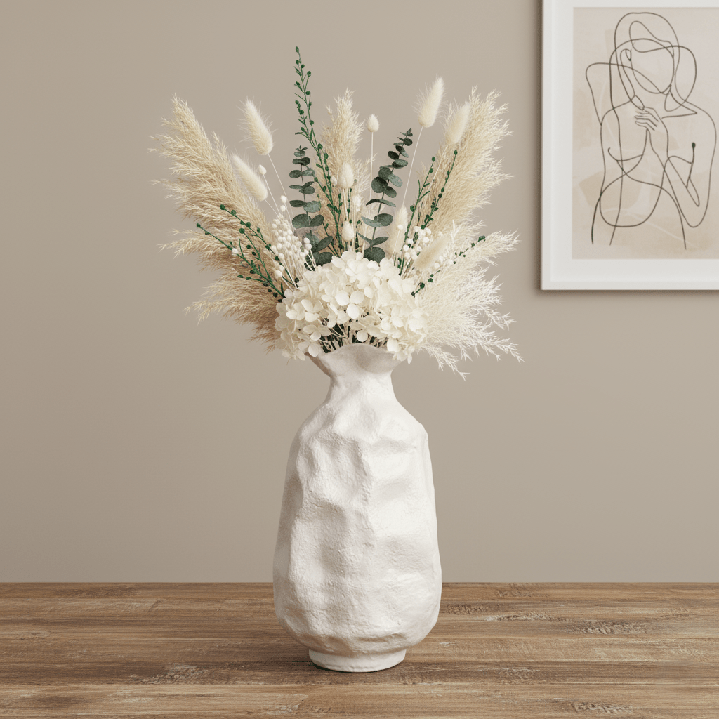 Blumenvase, Dekovase weiss crème Sackform organisch Ø 24cm x H 42.5cm | Fleurette Vasen von Light & Living