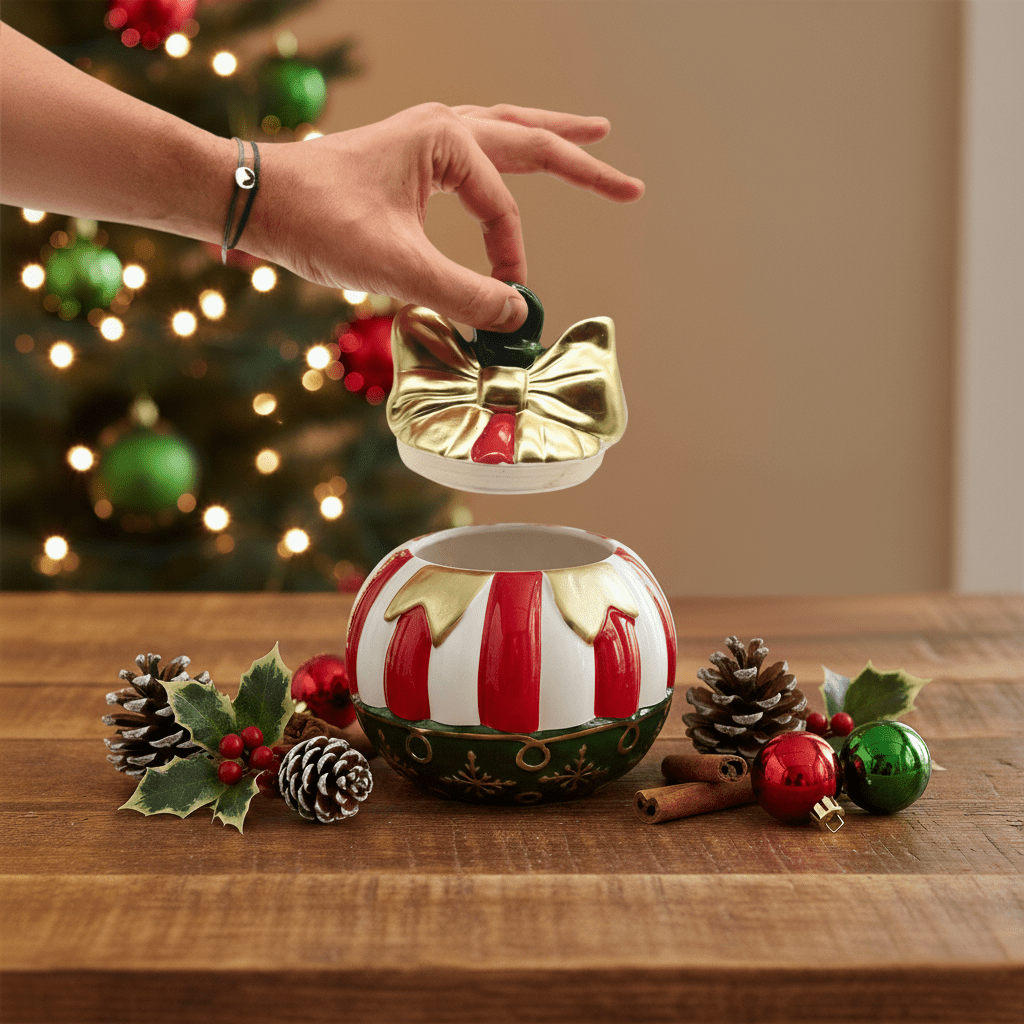 Bonbonniere aus Keramik mit Schleifen - Motiv, Ø 17.5cm, Weihnachts - Deko Geschirr von EDG