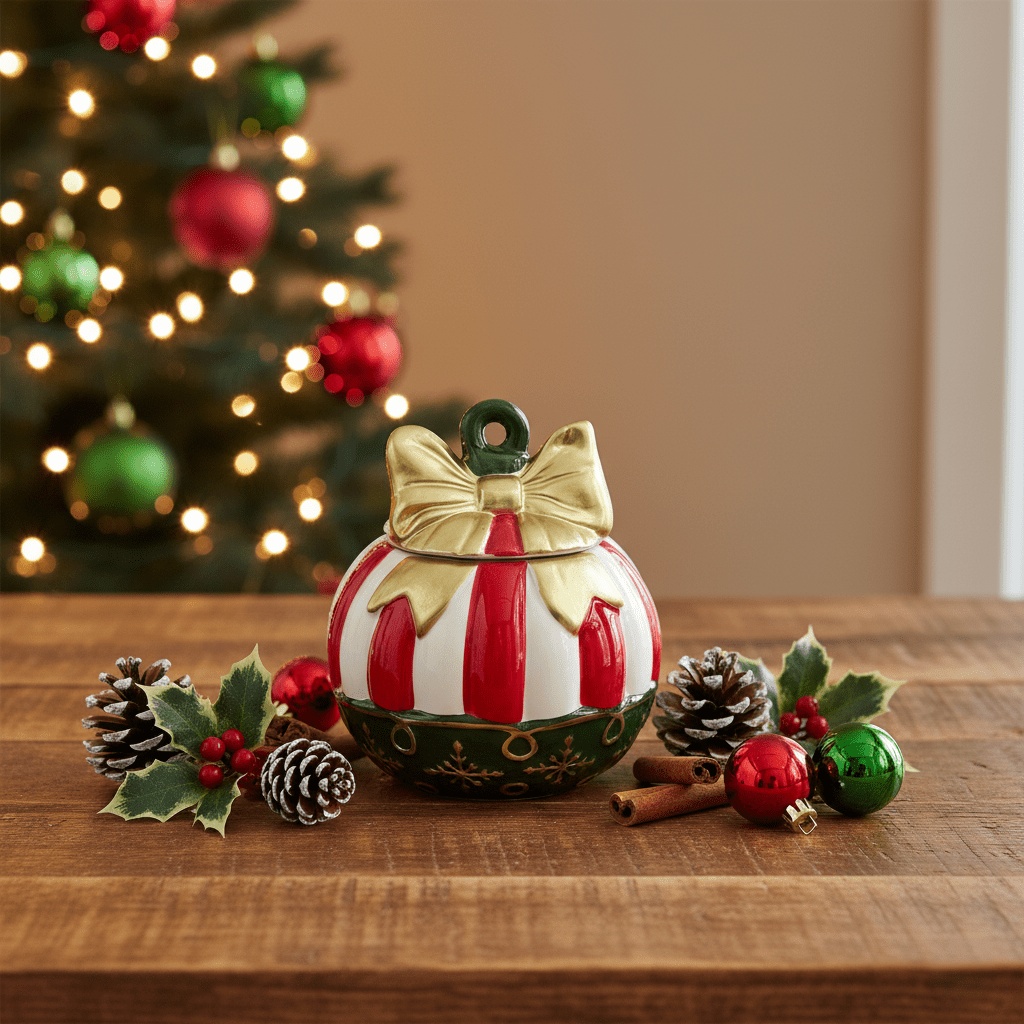 Bonbonniere aus Keramik mit Schleifen - Motiv, Ø 17.5cm, Weihnachts - Deko Geschirr von EDG