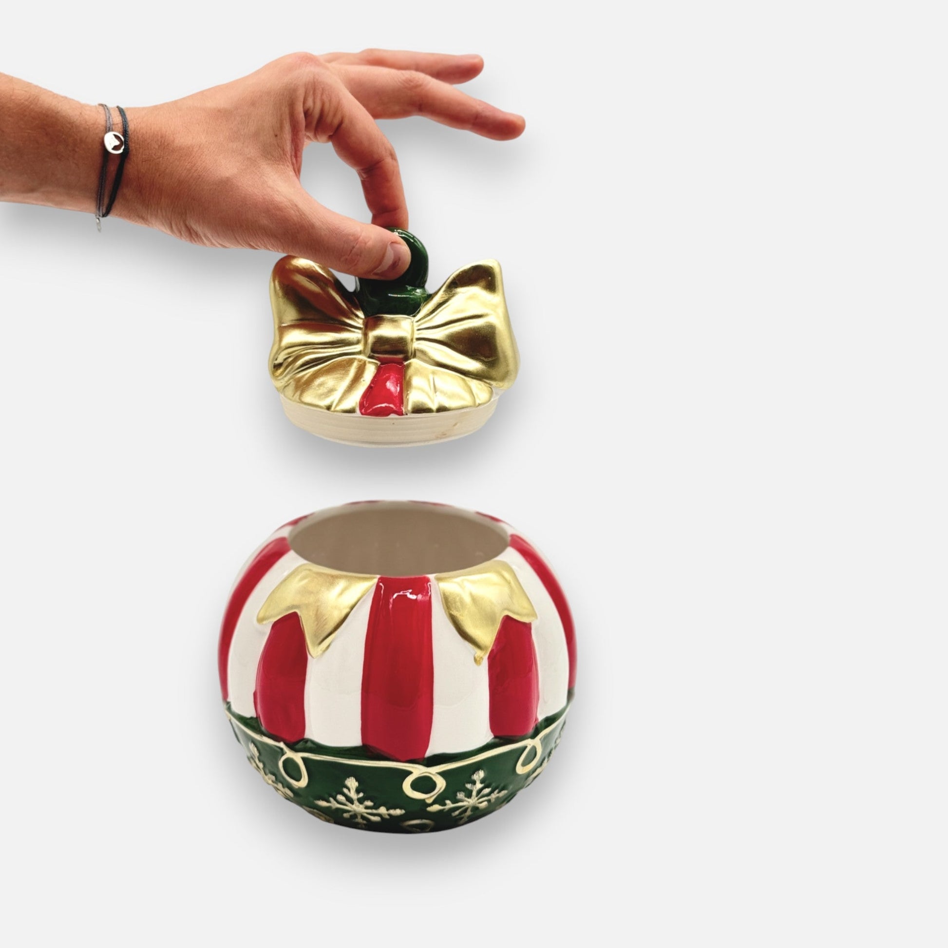 Bonbonniere aus Keramik mit Schleifen - Motiv, Ø 17.5cm, Weihnachts - Deko Geschirr von EDG