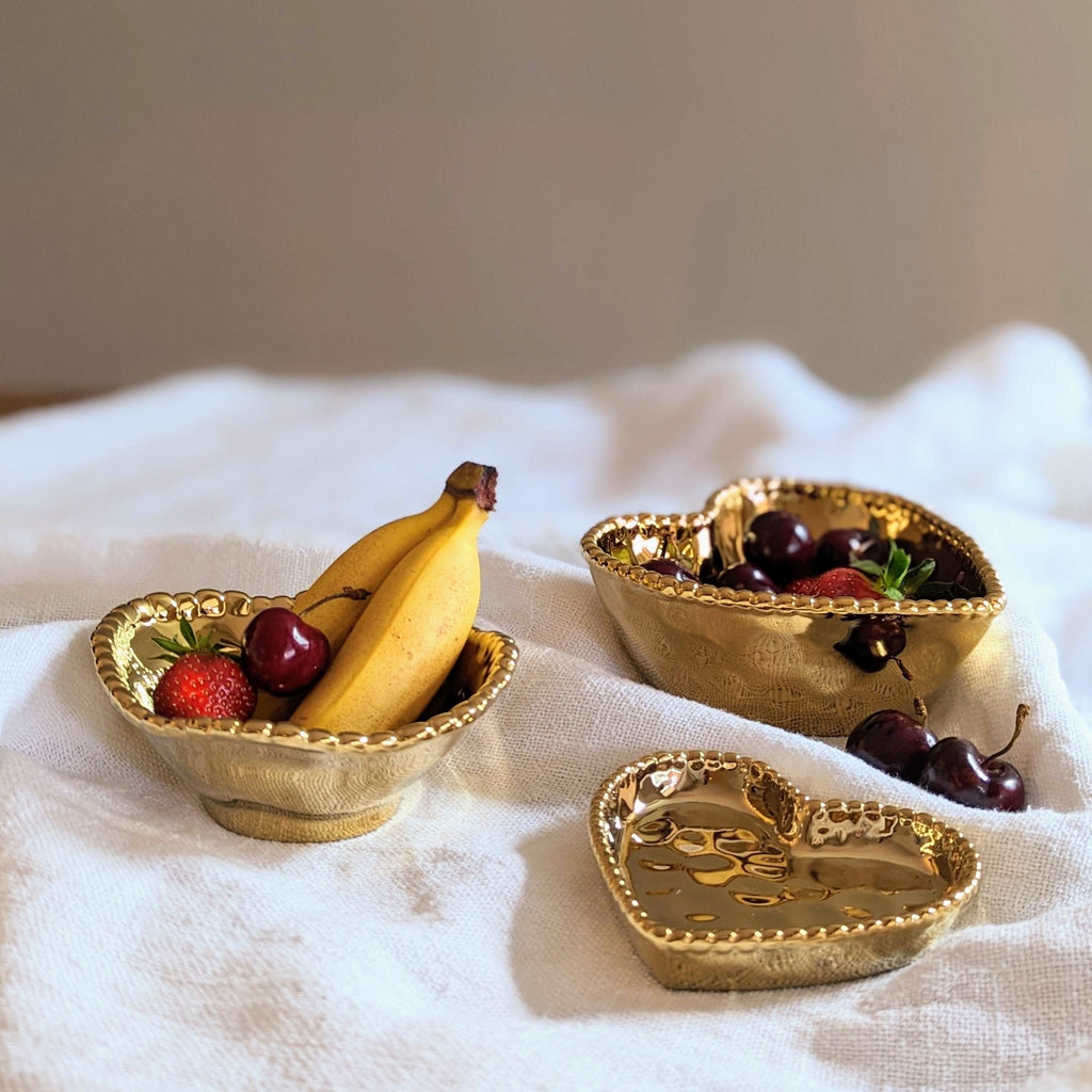 Bowl aus Porzellan gold metallic look Herzform klein L 10cm x B 11cm x H 2cm | Josette Geschirr von Pampa Bay