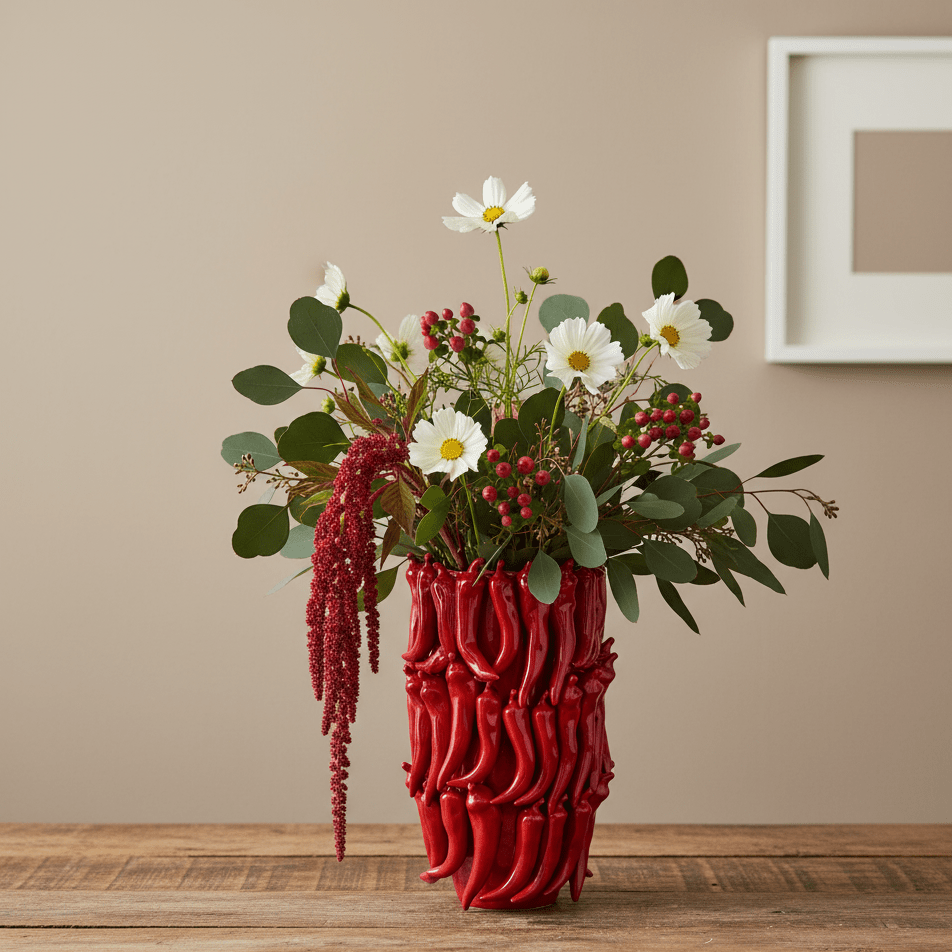 Chilivase, Dekovase aus Keramik Rot mit Chili Motiv rot glänzend H 40cm x Ø 26.5cm | Chilette Vasen von Light & Living