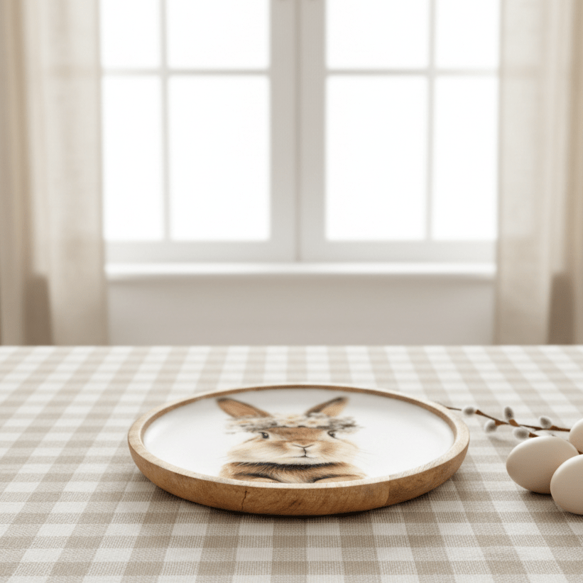 Dekoteller aus Mangoholz Hasenmotiv | Ostern Geschirr von HOFF Interieur