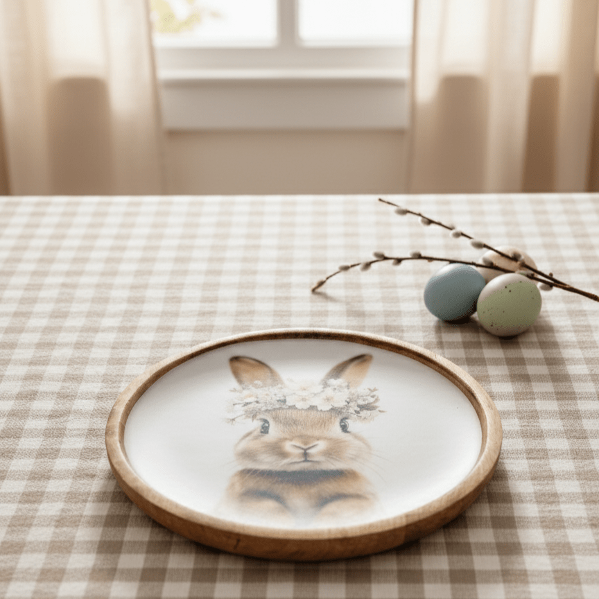 Dekoteller aus Mangoholz Hasenmotiv | Ostern Geschirr von HOFF Interieur