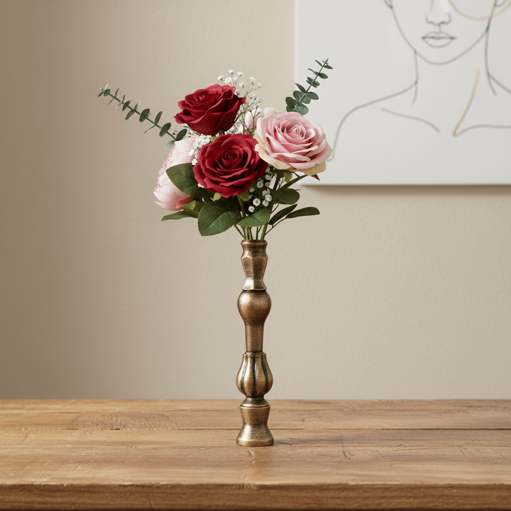 Dekovase, Vase aus Metall antik bronze gold Form Kerzenständer Ø 7cm x H 36cm | Jeannie Vasen von Light & Living