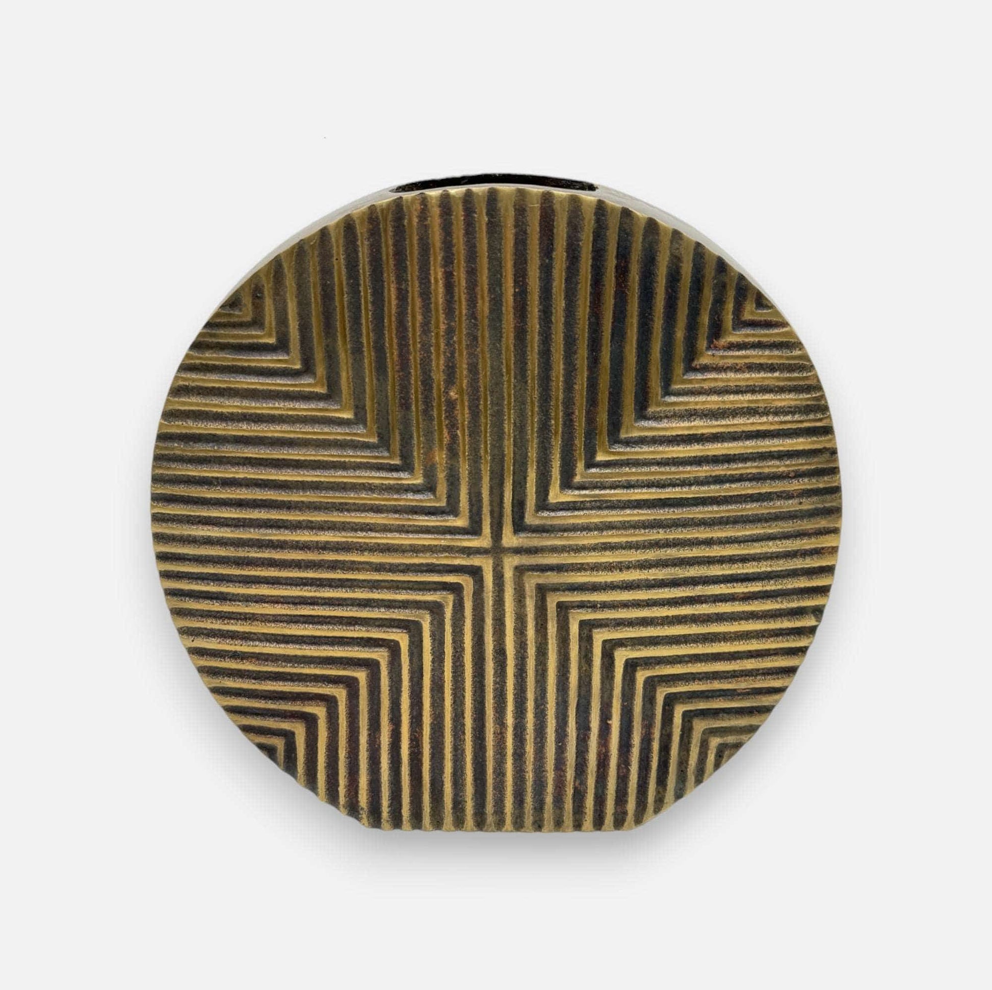 Dekovase, Vase aus Metall antik bronze gold geometrisches Muster L 34cm x H 32.5cm | Remy Vasen von Light & Living