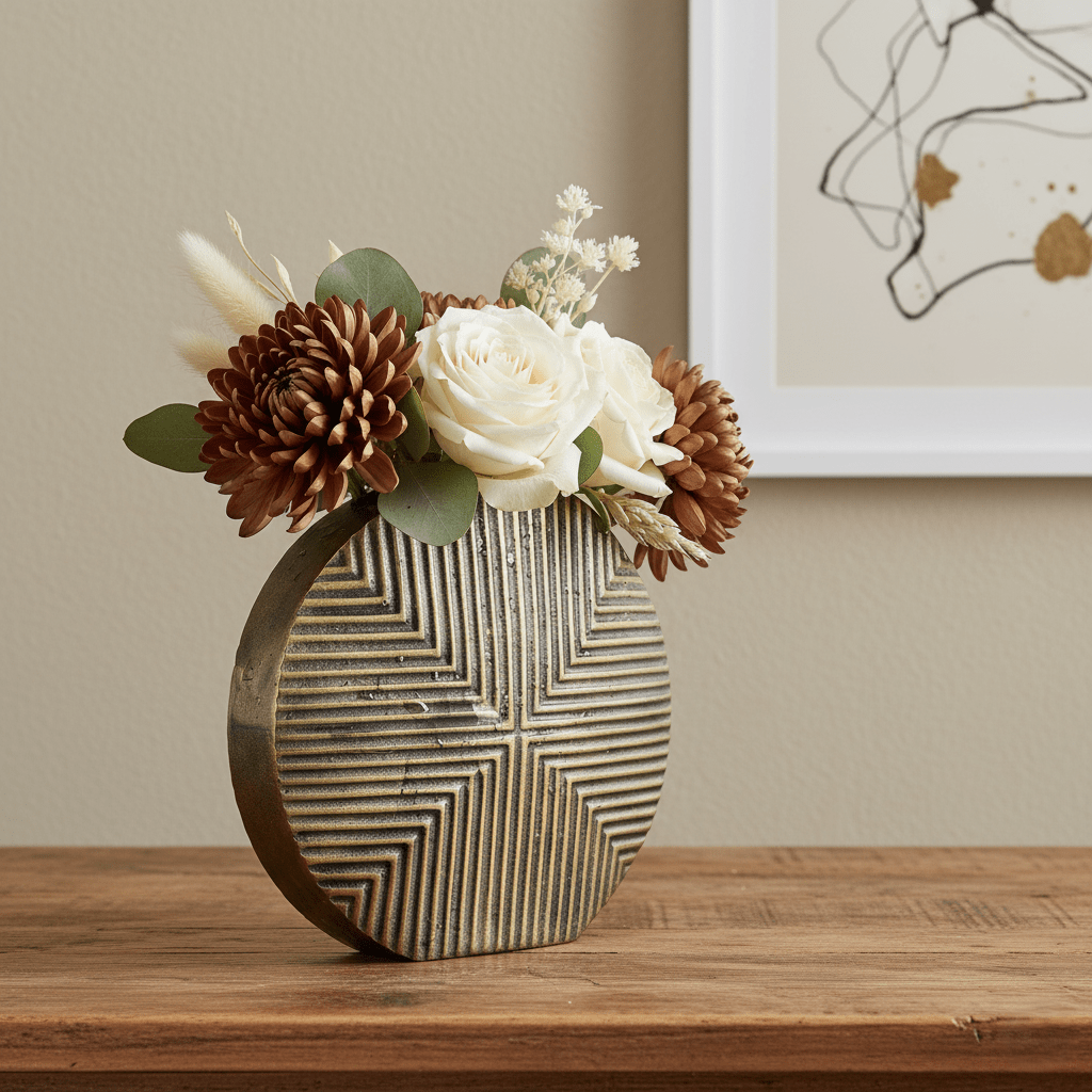 Dekovase, Vase aus Metall antik bronze gold geometrisches Muster L 34cm x H 32.5cm | Remy Vasen von Light & Living