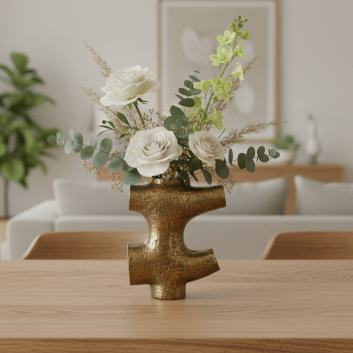 Dekovase, Vase aus Metall antik bronze gold halbes Hashtag L 19cm x B 8cm x H 25cm | Hashtag Vasen von Dekocandle