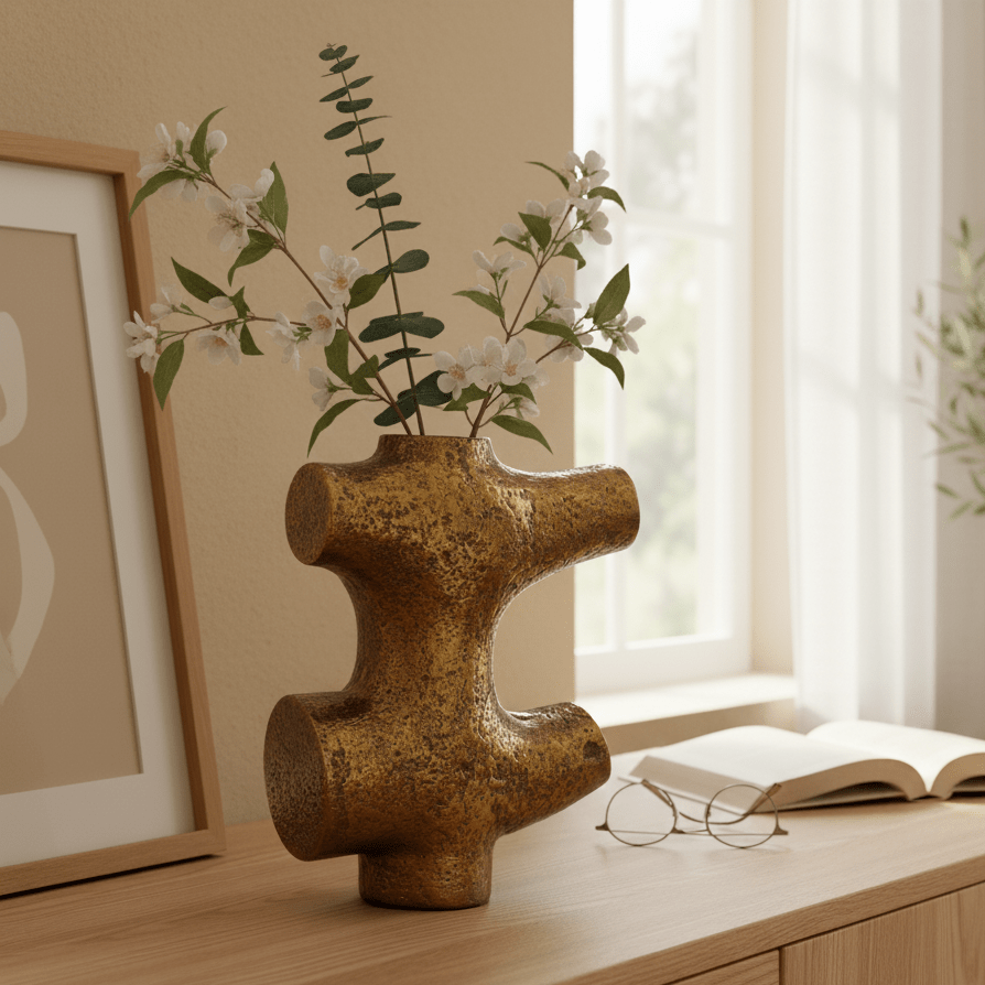 Dekovase, Vase aus Metall antik bronze gold halbes Hashtag L 19cm x B 8cm x H 25cm | Hashtag Vasen von Dekocandle