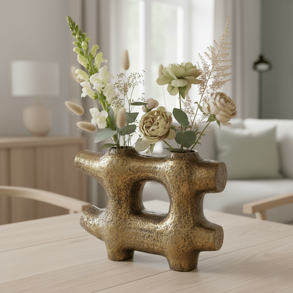 Dekovase, Vase aus Metall antik bronze gold halbes Hashtag L 34cm x B 8cm x H 25cm | Hashtag Vasen von Dekocandle