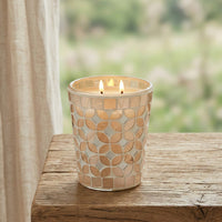 Duftkerze Glas Mosaik braun beige Geschenkbox Ø10.5cm H12cm