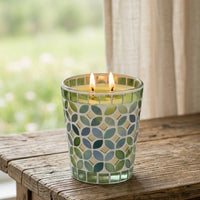 Duftkerze Glas Mosaik grün Geschenkbox Ø10.5cm H12cm