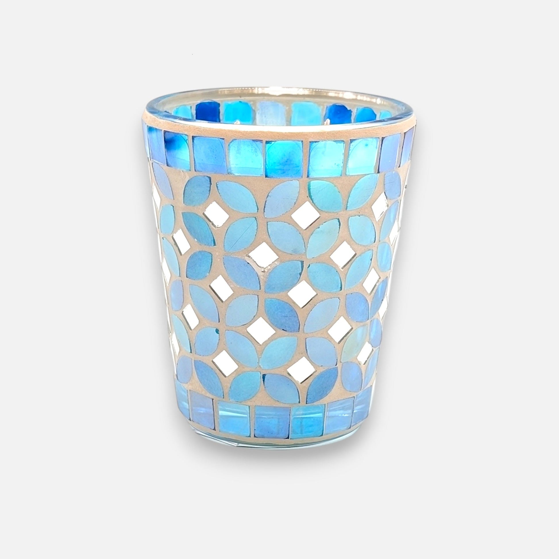 Duftkerze in blauem Mosaikglas, mit Geschenkbox, H 12cm Kerzenlicht von EDG