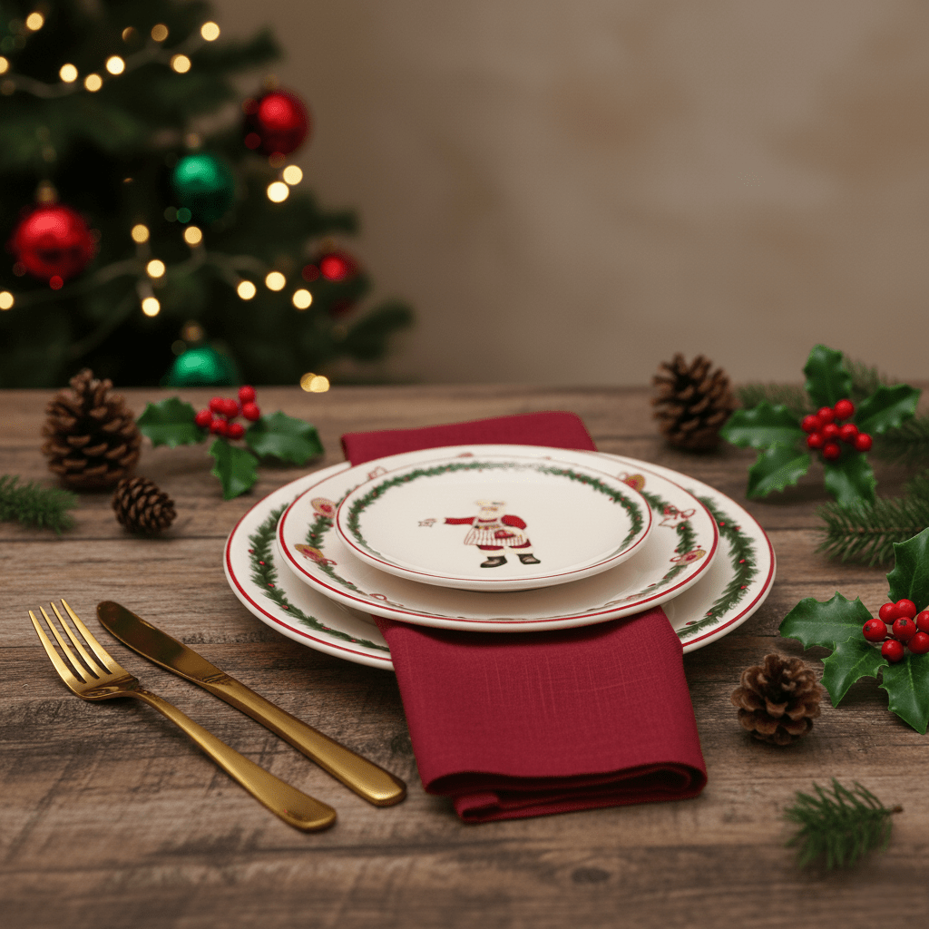 Essteller aus Keramik mit Weihnachts - Motiv, Ø26cm, Einzelteller Weihnachten Geschirr von EDG