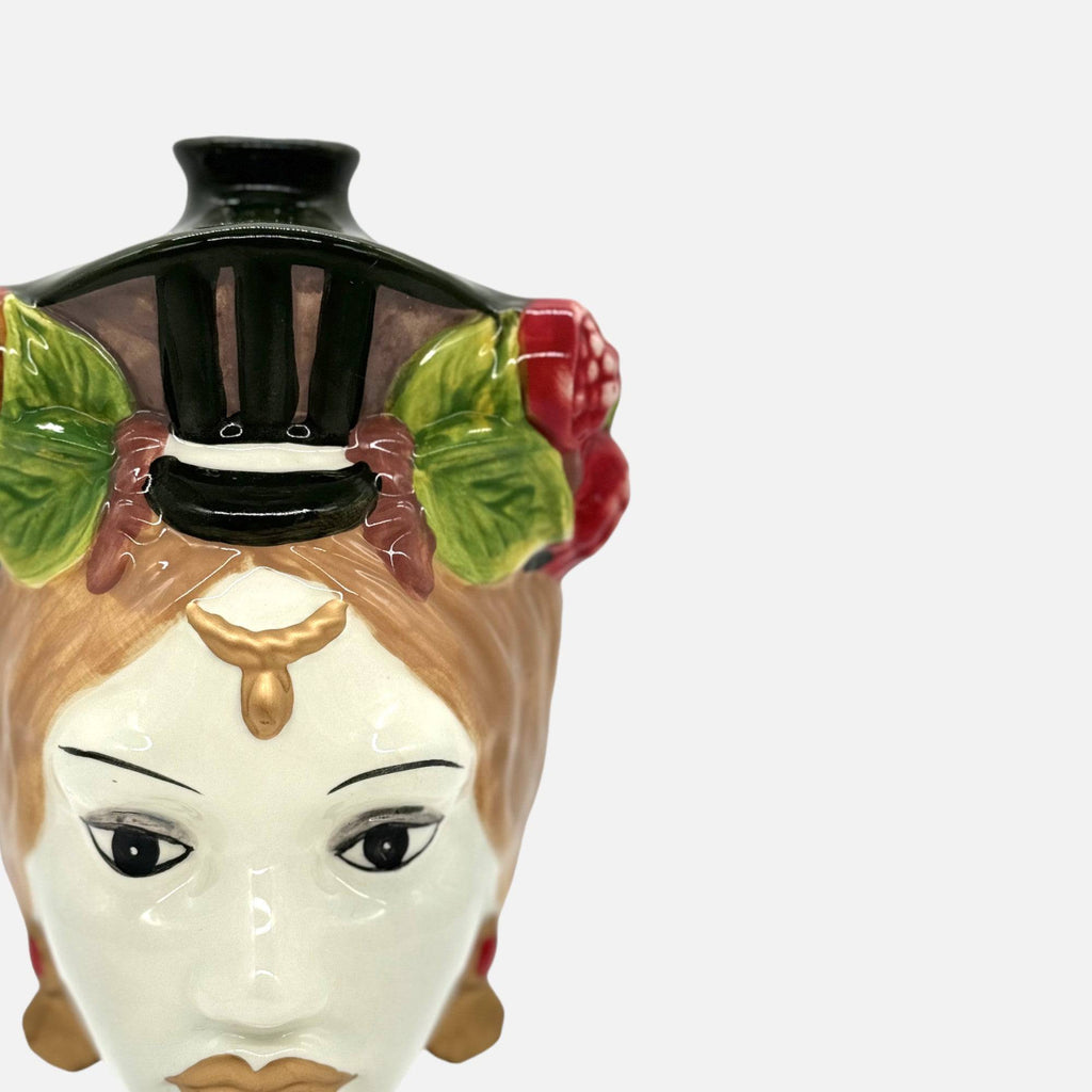 Frauenkopfvase, Dekovase aus Keramik, handbemalt, Frauenbüste, mehrfarbig, H 26 cm × Ø 14 cm × Öffnung Ø 2 cm – von EDG