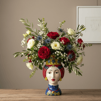 Frauenkopfvase, Dekovase aus Keramik handbemalt Frauenbüste Sizilien H 35cm x Ø 18cm | Lucia