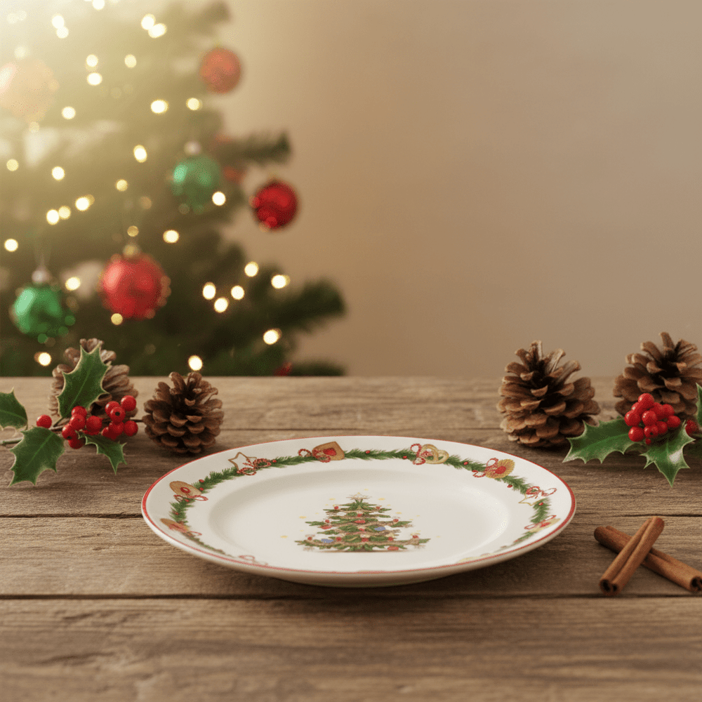 Frühstücksteller aus Keramik mit Weihnachtsbaum-Motiv, Ø21cm, Einzelteller Weihnachten Geschirr von EDG