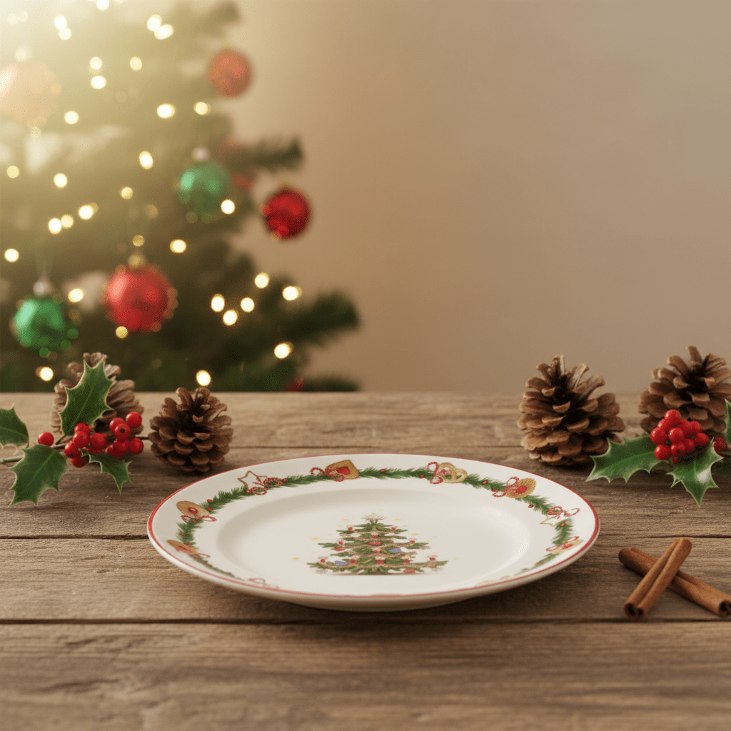 Frühstücksteller aus Keramik mit Weihnachtsbaum - Motiv, Ø21cm, Einzelteller Weihnachten Geschirr von EDG