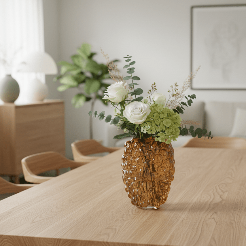 Glasvase, Dekovase aus Glas, bernsteinfarben braun, Blasenmuster, transparent, Ø 15 cm × H 20 cm – von Light & Living