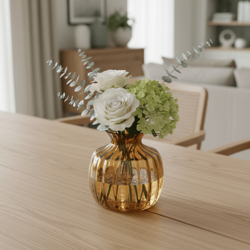 Glasvase, Dekovase aus Glas bernsteinfarben braun Rillenmuster B 14cm x H 13.5cm | Élodie Vasen von DEKOCANDLE