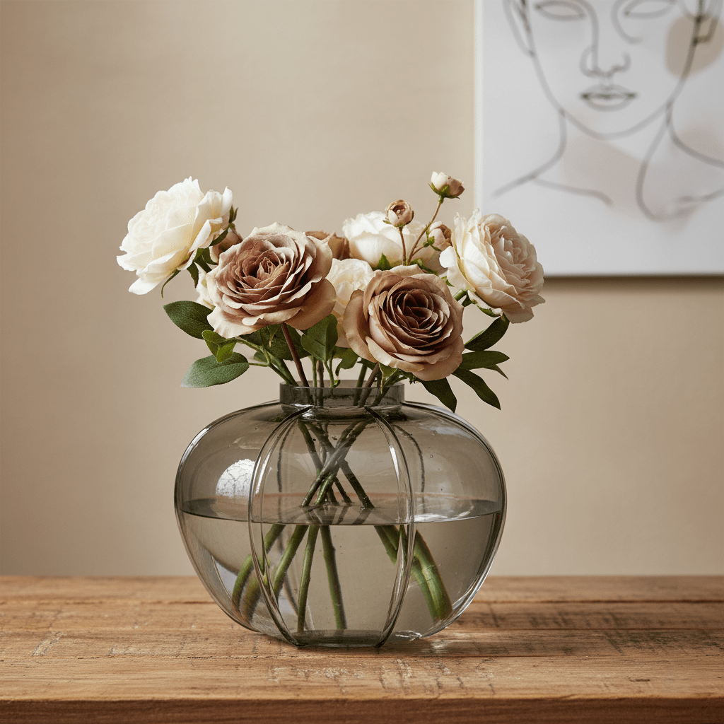 Glasvase, Dekovase aus Glas grau schwarz transparent Kürbisform Ø 25cm x H 20cm | Maxence Vasen von Lene Bjerre