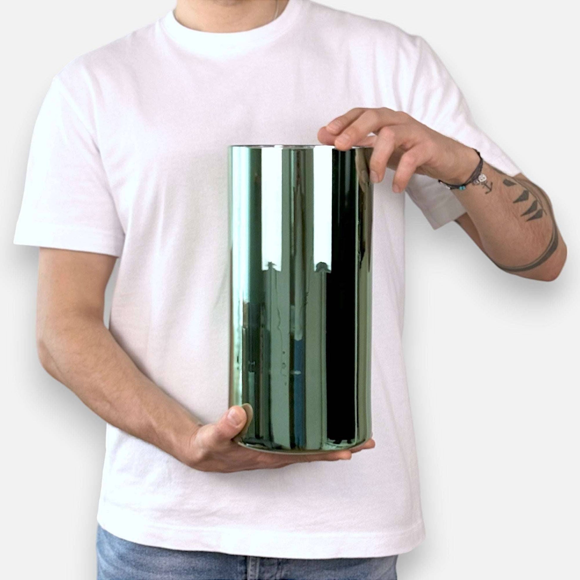 Glasvase, Dekovase aus Glas grün glänzend Zylinderform H 30cm x Ø 15cm | Cylindre Vasen von EDG