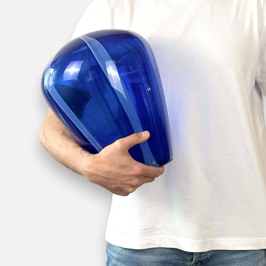 Glasvase, Dekovase aus Glas handgemacht ovale Form blau weiss Ø 24cm x H 31.5cm | Azura Vasen von EDG
