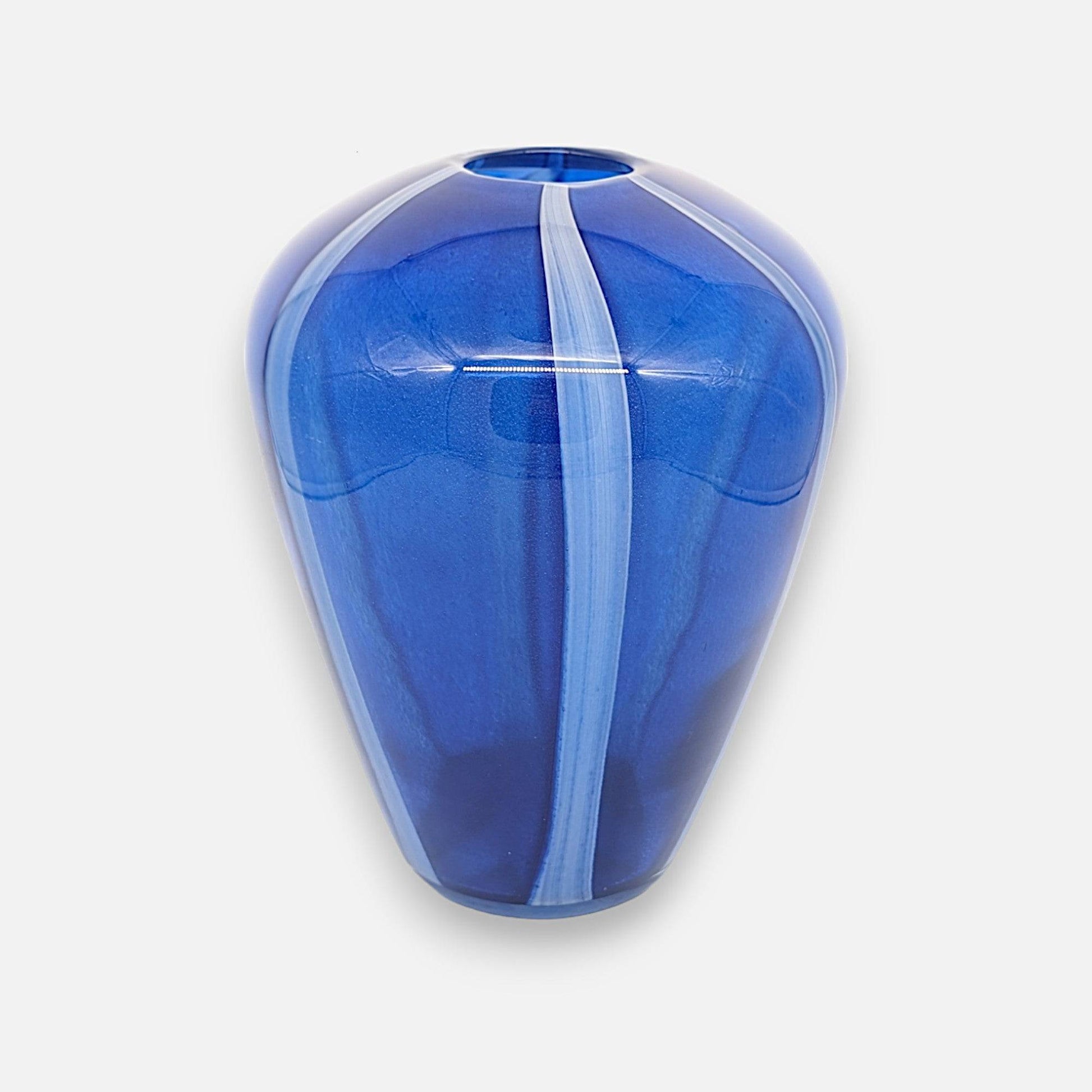 Glasvase, Dekovase aus Glas handgemacht ovale Form blau weiss Ø 24cm x H 31.5cm | Azura Vasen von EDG