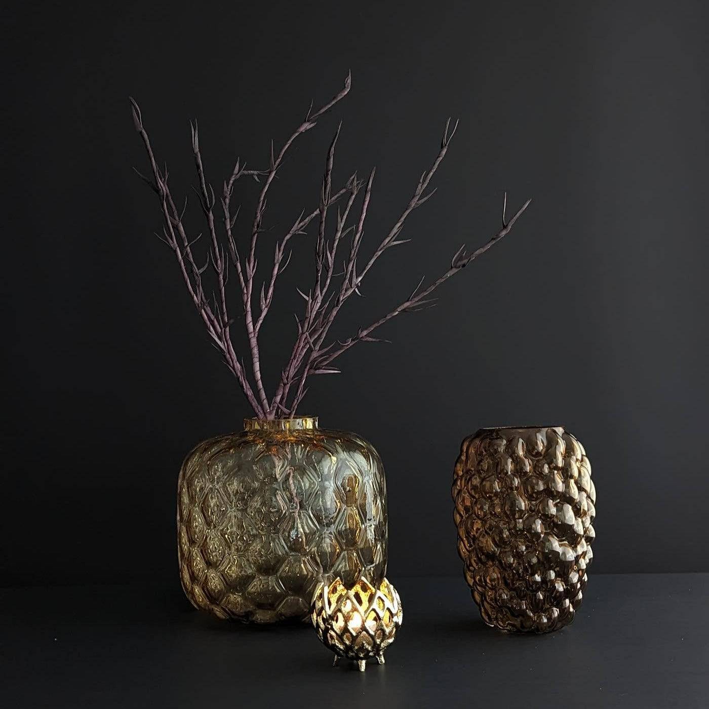Glasvase, Dekovase aus Glas honigwabenartige Struktur gold braun Ø 27.5cm x H 25cm | Marlène Vasen von Light & Living