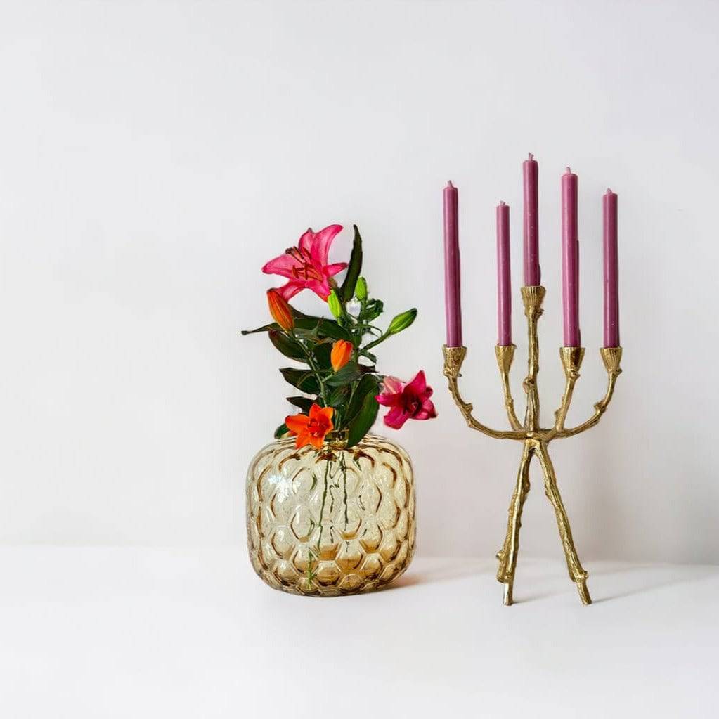 Glasvase, Dekovase aus Glas honigwabenartige Struktur gold braun Ø 27.5cm x H 25cm | Marlène Vasen von Light & Living