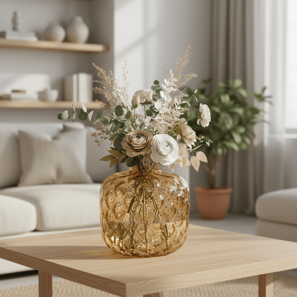 Glasvase, Dekovase aus Glas honigwabenartige Struktur gold braun Ø 27.5cm x H 25cm | Marlène Vasen von Light & Living