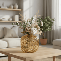 Glasvase, Dekovase aus Glas honigwabenartige Struktur gold braun Ø 27.5cm x H 25cm | Marlène