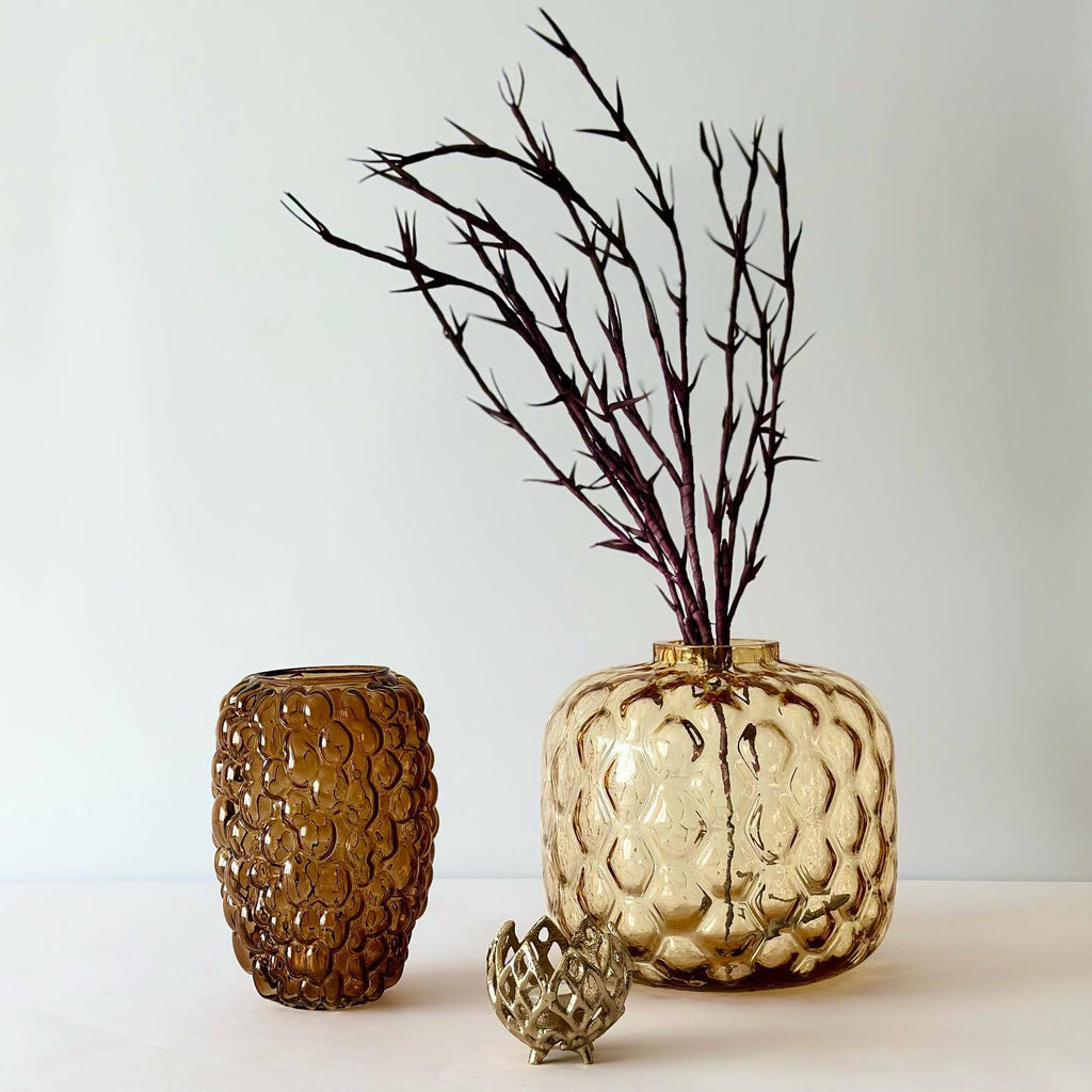 Glasvase, Dekovase aus Glas honigwabenartige Struktur gold braun Ø 27.5cm x H 25cm | Marlène Vasen von Light & Living