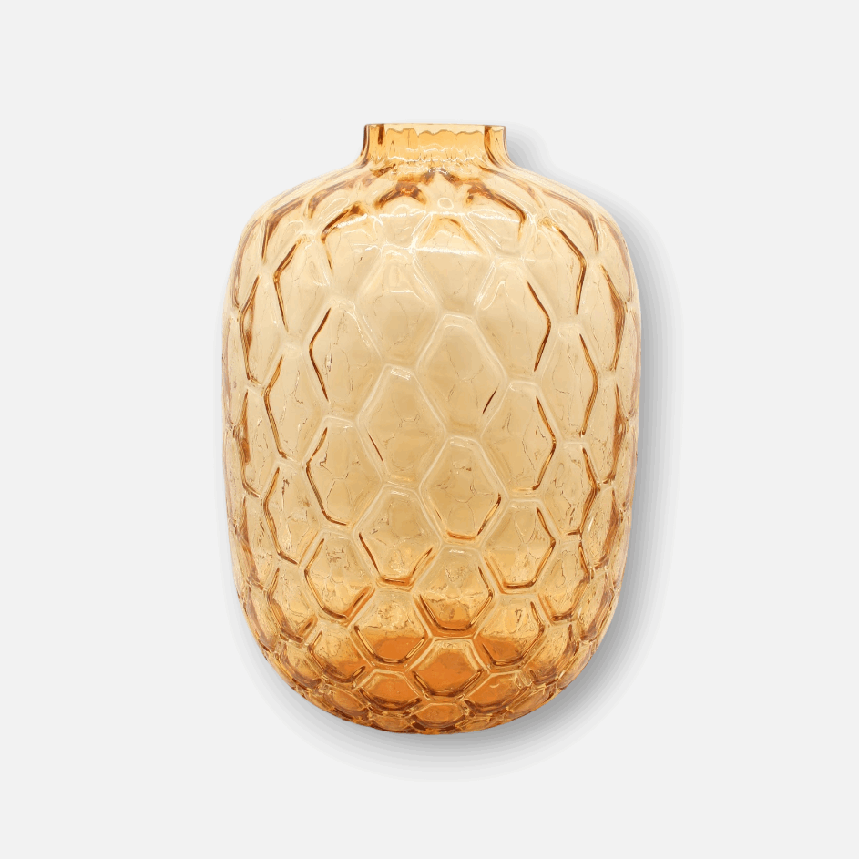 Glasvase, Dekovase aus Glas honigwabenartige Struktur gold braun Ø 29cm x H 42cm | Marlène Vasen von Light & Living