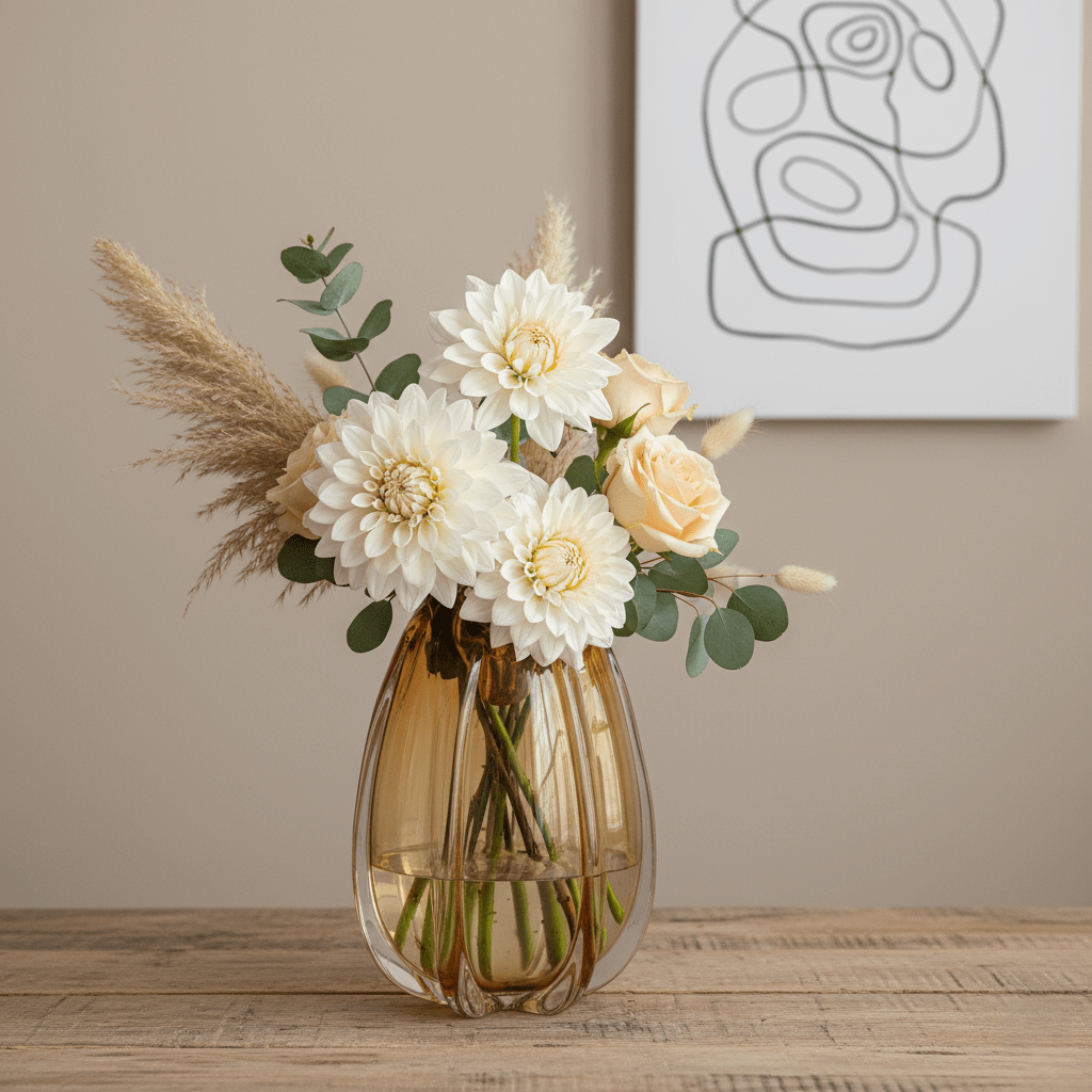 Glasvase, Dekovase aus Glas in Form einer Tulpenblüte gold braun lang Ø 21cm x H 30cm | Murielle Vasen von Light & Living