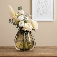 Glasvase, Dekovase aus Glas in Form einer Tulpenblüte olivgrün kurz Ø 24.5cm x H 22cm | Murielle