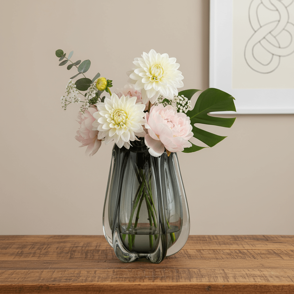 Glasvase, Dekovase aus Glas in Form einer Tulpenblüte schwarz lang Ø 21cm x H 30cm | Murielle Vasen von Light & Living