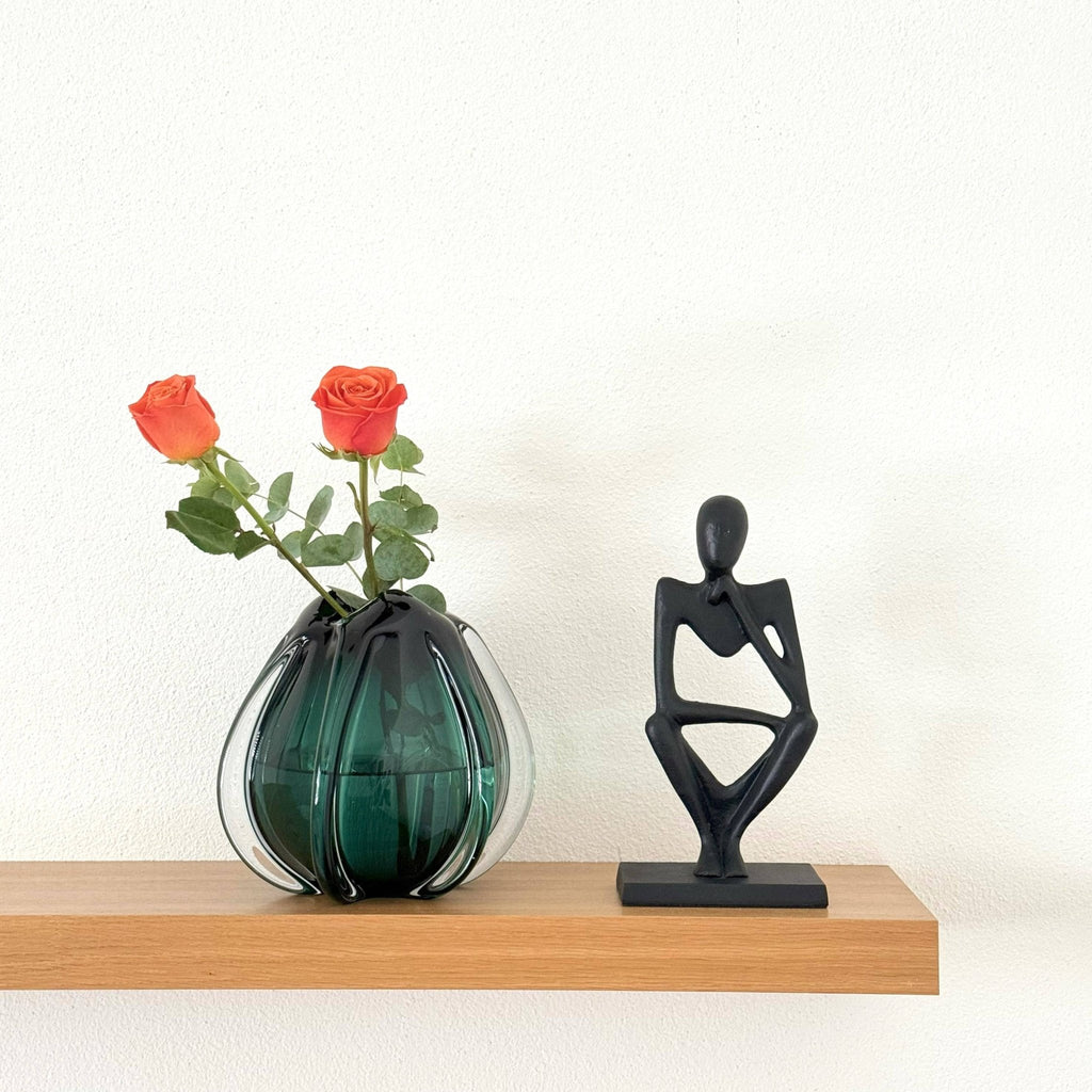 Glasvase, Dekovase aus Glas in Form einer Tulpenblüte türkis kurz Ø 24.5cm x H 22cm | Murielle Vasen von Light & Living