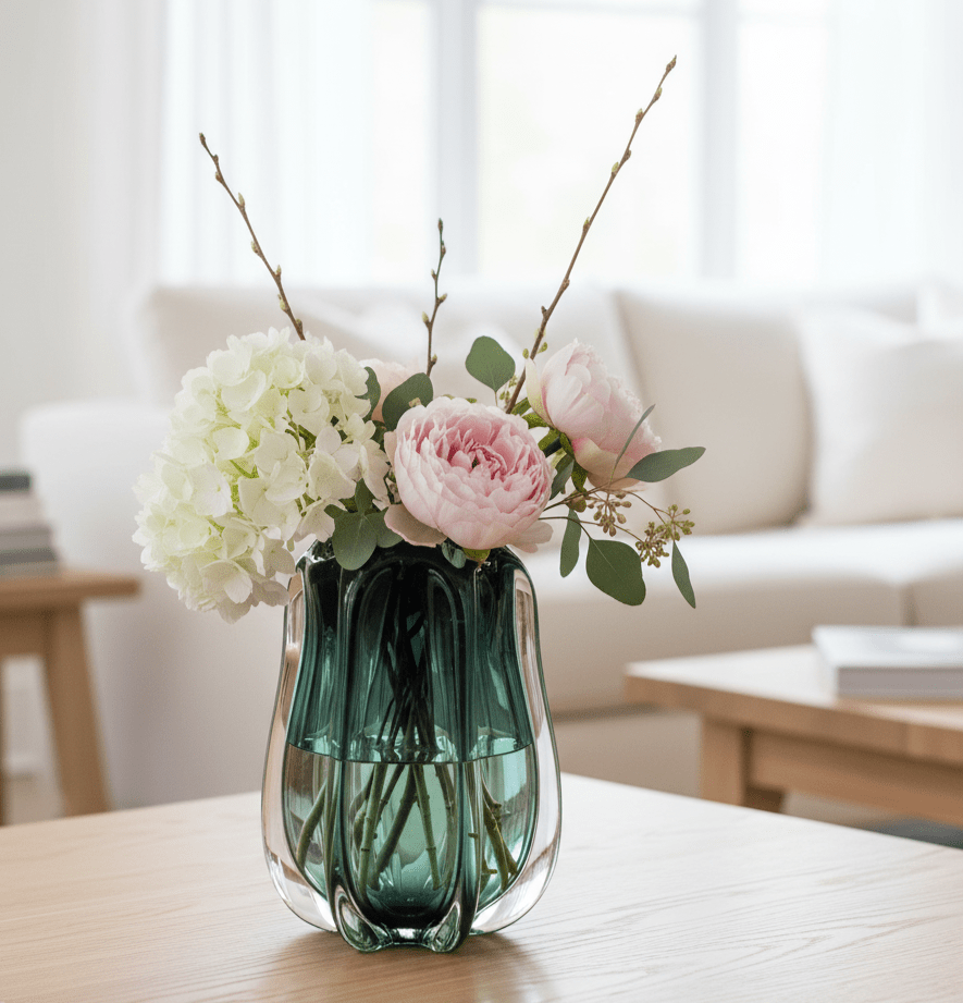 Glasvase, Dekovase aus Glas in Form einer Tulpenblüte türkis lang Ø 21cm x H 30cm | Murielle Vasen von Light & Living