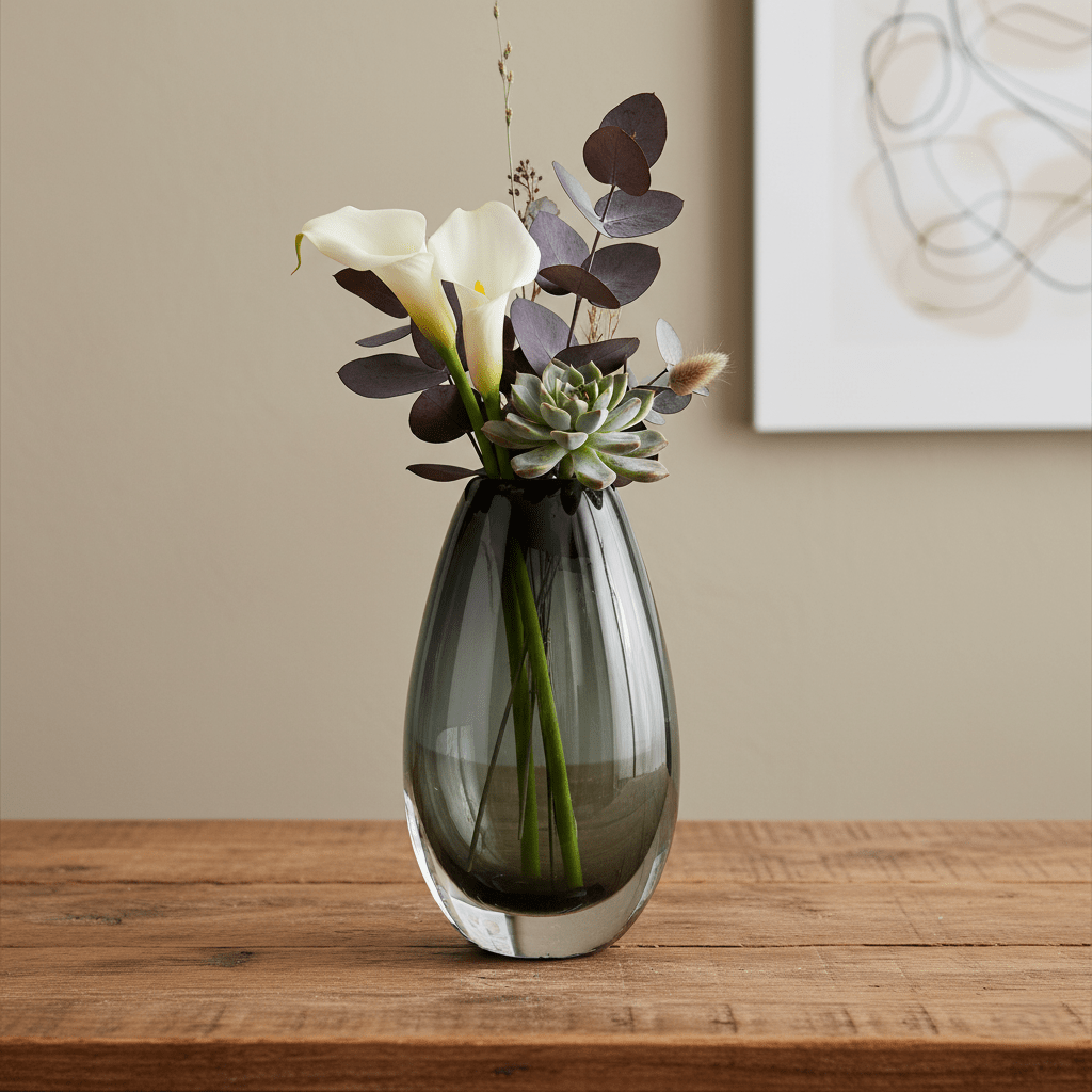 Glasvase, Dekovase aus Glas in Tropfenform grau - schwarz B 14cm x H 25cm | Callaeste Vasen von Light & Living